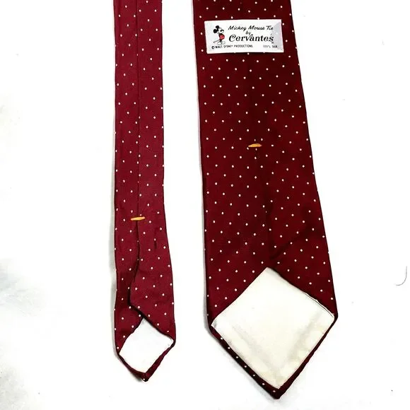 Mickey Mouse Cervantes Vtg Tie Disney World Maroon Red Repp Weave Polka Dots Y2K - Picture 8 of 9